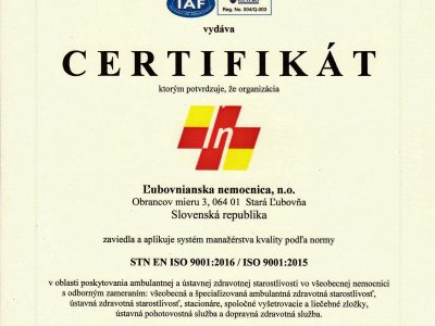 Získali sme certifikát kvality STN EN ISO 9001:2016